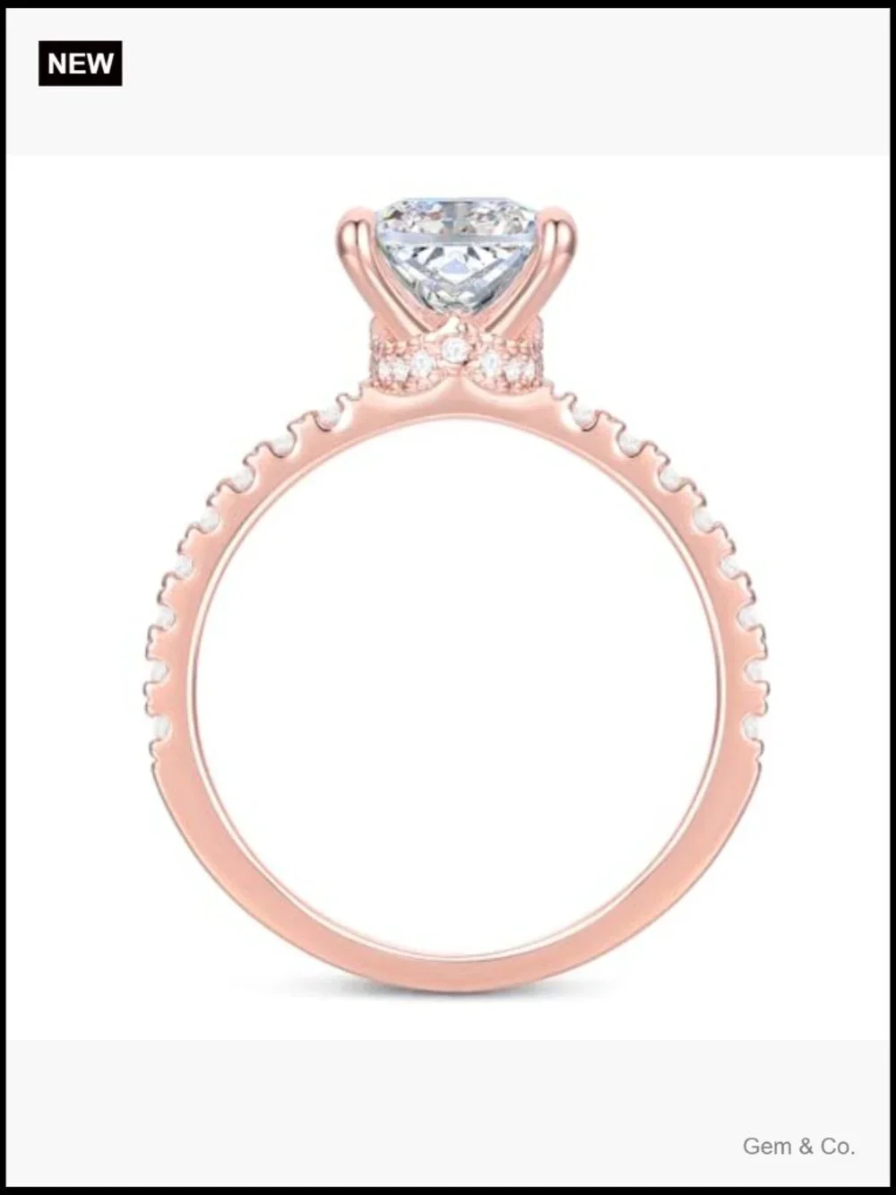 14K Rose Gold Halo Moissanite Engagement Ring 3ct Radiant Cut
